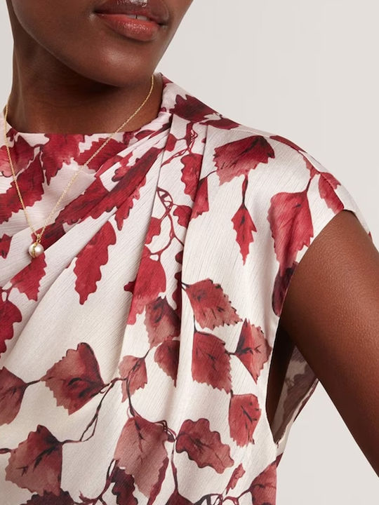 Women's Satin Sleeveless Drape Floral Pink