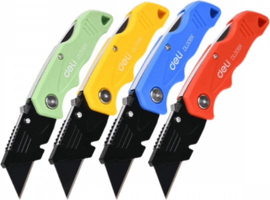 Folding Cutting Knife Button Metallic Set 4 Pcs & 10 Blades Various Colors Deli