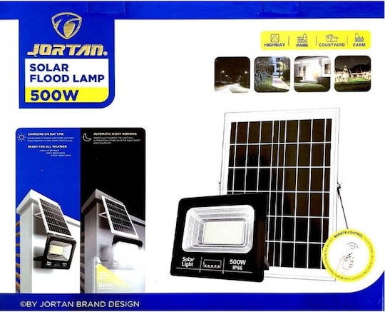 Jortan Waterproof Solar LED Flood Light 500W Cold White 6500K with Remote Control IP66