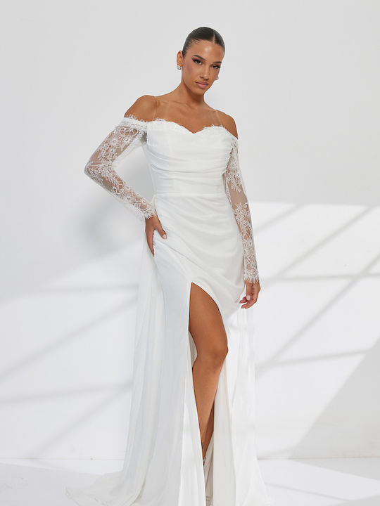 Maxi Wedding Dress Strapless Off-Shoulder with Lace Off Shoulder