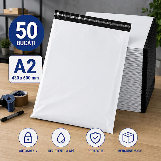 Set 50 Plicuri Curier A2 430x600 Mm Autoadezive Impermeabile Rezistente La Rupere