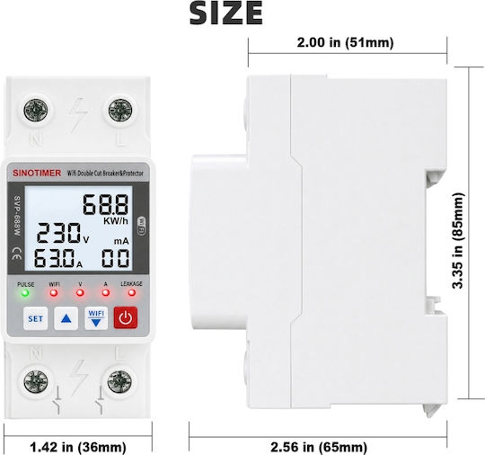 Sinotimer Dipólikos Diakóptis Rágas WiFi 230V 63A