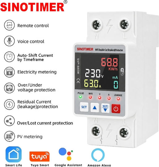 Sinotimer Digital Strommessgerät Elektrische Messgeräte Schiene Einphasig Wi-Fi Tuya