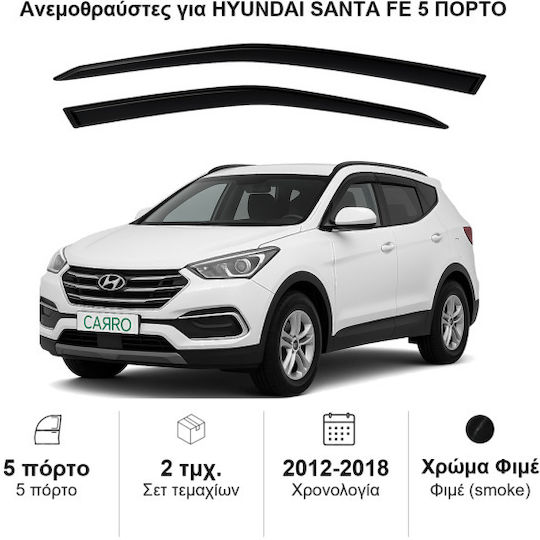 Heko Σετ Ανεμοθραύστες Αυτοκινήτου Μπροστινοί Σκούρο Φιμέ για Hyundai Santa Fe 2τμχ