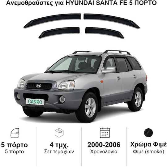 Heko Set of Windbreakers Front and Rear Car Dark Fime for Hyundai Santa Fe 4pcs
