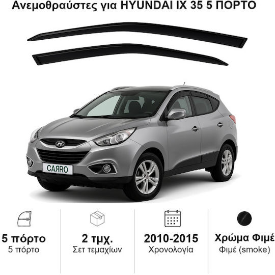 Heko Set of Windbreakers Front Car Dark Fime for Hyundai iX35 2pcs
