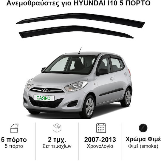 Heko Σετ Ανεμοθραύστες Αυτοκινήτου Μπροστινοί Σκούρο Φιμέ για Hyundai i10 5D 2007-2013 2τμχ