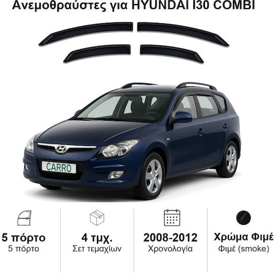Heko Set deflectoare de vânt Dark Fime pentru Hyundai i30 4buc