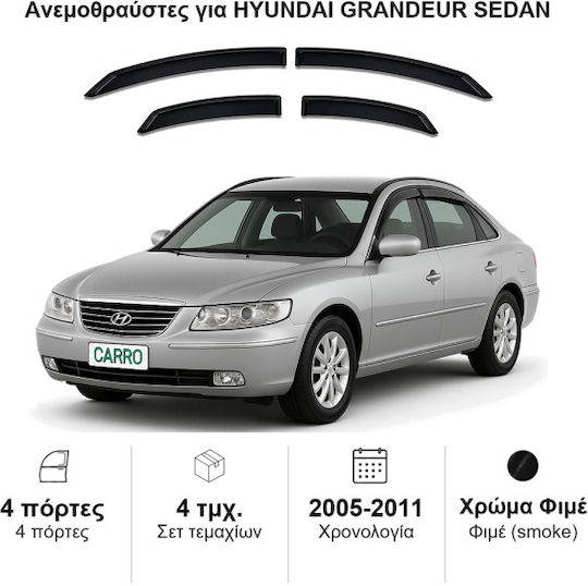 Heko Set of Windbreakers Front and Rear Car Dark Fime for Hyundai Grandeur 4pcs
