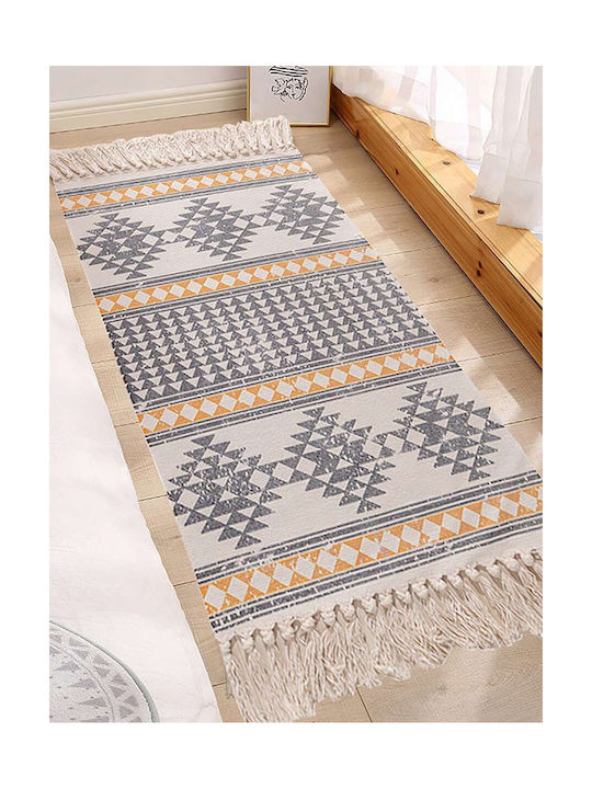 FRIPIA Outdoor Rectangular Cotton Rug with Fringes Grey & Orange 60x90cm