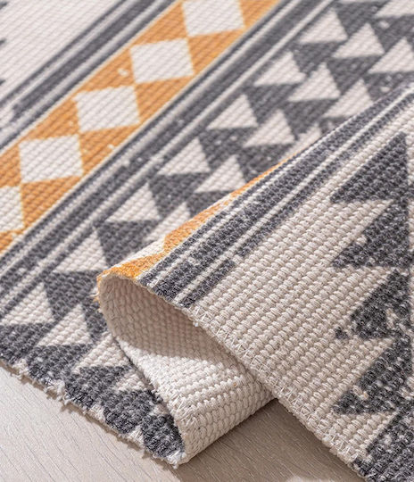 FRIPIA Outdoor Rectangular Cotton Rug with Fringes Grey & Orange 60x90cm