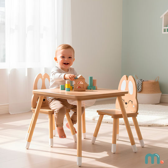 Set Kinder Tische mit Stühlen für Malerei aus Hölzernes Beige Mamabrum