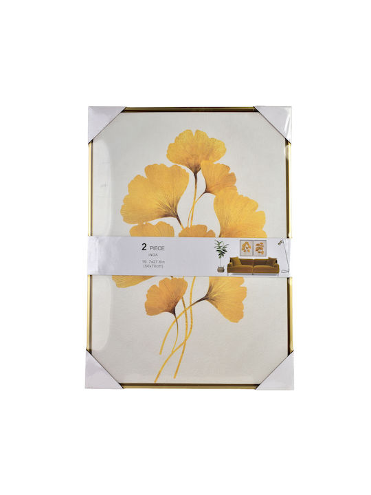 Inga Set 2 Paintings 50x70cm Gold Ginkgo