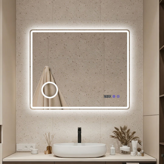 Futura Mărire Oglindă de Baie Dreptunghiulară Lumini LED Atingere 100x80cm