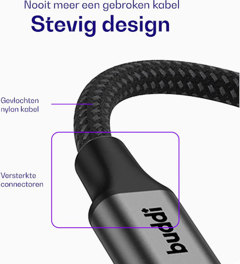 Buddi Flex Video Cable USB-C Male - USB-C 240W Black 3m