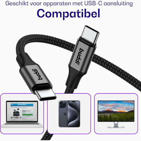 Buddi Flex Video Cable USB-C Male - USB-C 240W Black 3m