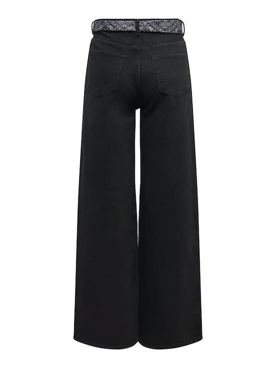 Hochgebirge Damen Jeans Hosen in Breit Bein Stil Schwarz