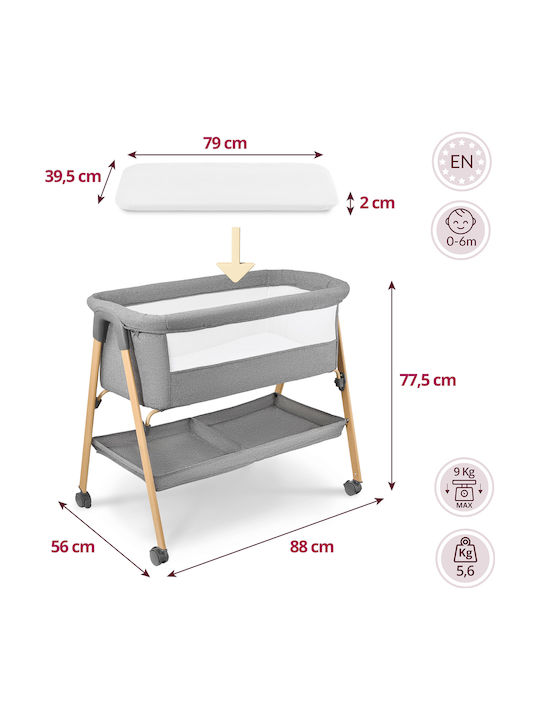 Moby System Babywiege mit Matratze und Rädern Grau