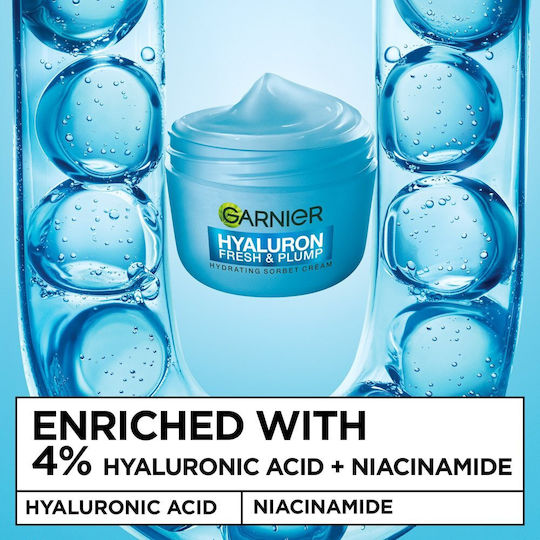 Garnier Sorbet Hyaluron Fresh & Plump Light 48h Day Face Cream for Moisturizing & Oiliness Control with Hyaluronic Acid & Niacinamide 85ml