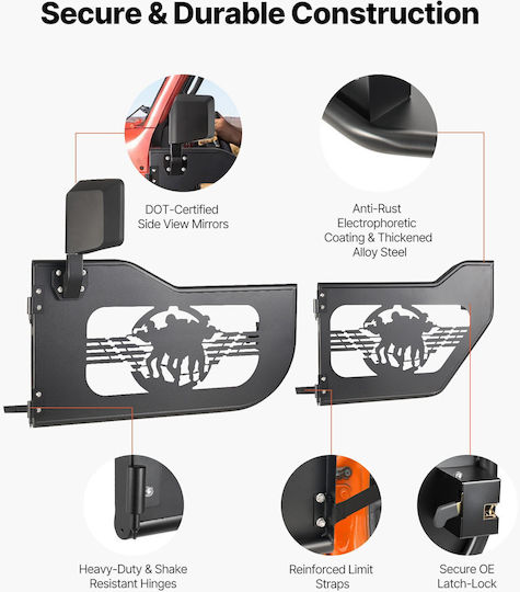 Vevor Σωληνωτές Ημιπόρτες Jeep 4 Θυρών Wrangler Jl 2018-2026 & Gladiator Jt 2020-2026 Σχέδιο Soldier Εμπρός Πίσω Dot Καθρέφτες Λαστιχένια Προστατευτικά Jpc4mcxsbta2gj12u001v0