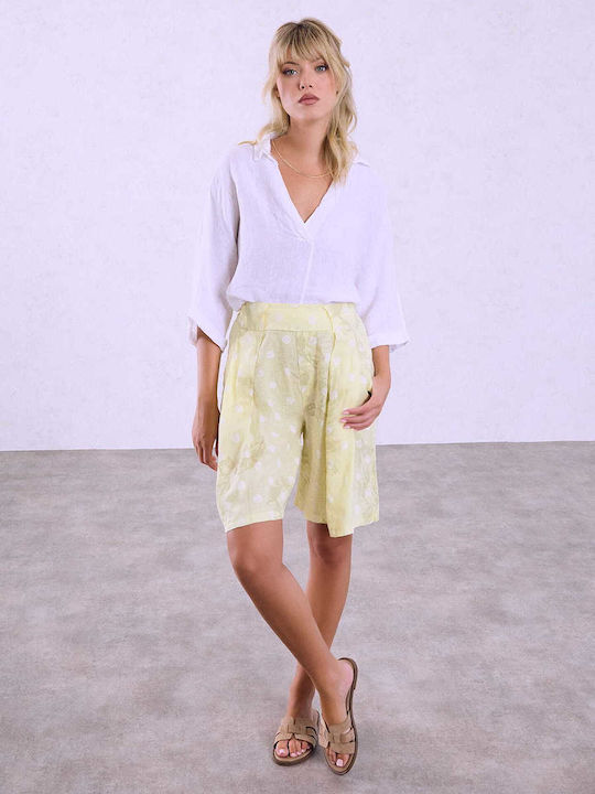 Celestino Women's Linen Polka Dot Shorts Yellow