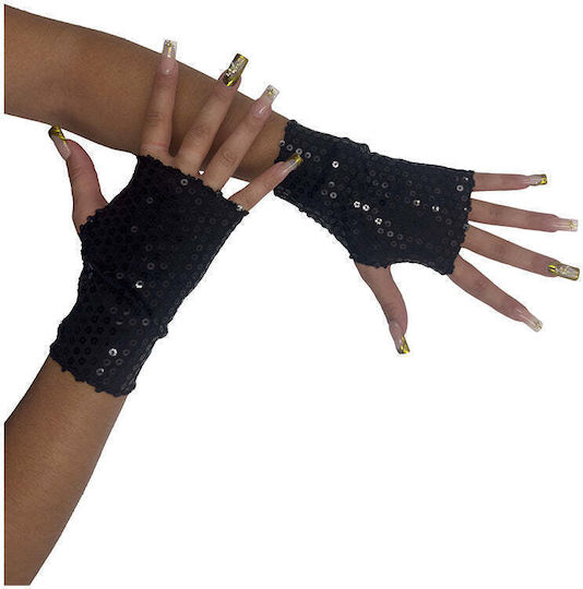 Carnival Gloves Black with Sequins O30061