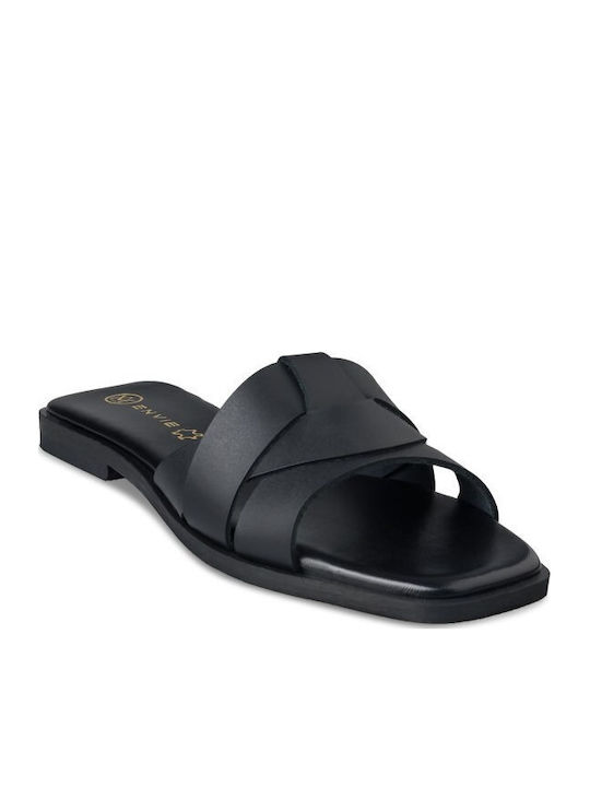 Leder Flache Sandalen für Damen Schwarz