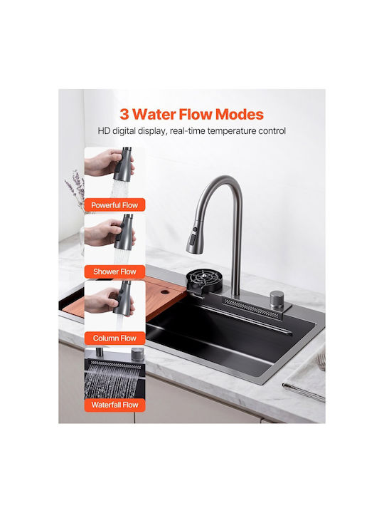 Vevor Ένθετος Νεροχύτης Inox με Μπαταρία Μ85xΠ46cm Ασημί