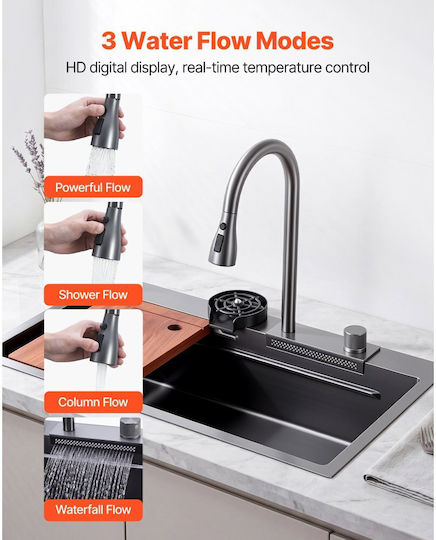Vevor Ένθετος Νεροχύτης Inox με Μπαταρία Μ85xΠ46cm Ασημί