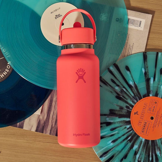 Hydro Flask Wide Flex Thermosflasche Rostfreier Stahl 946ml Beachplum Lila mit Stroh und Handgriff
