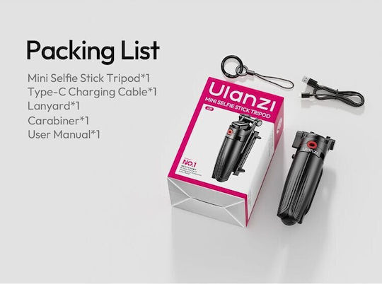 Ulanzi Jj21 Selfie Stick Cell Phone Tripod Black