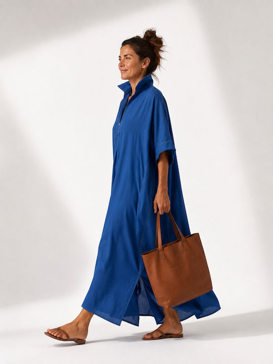Sommer Maxi Hemdkleid Blau