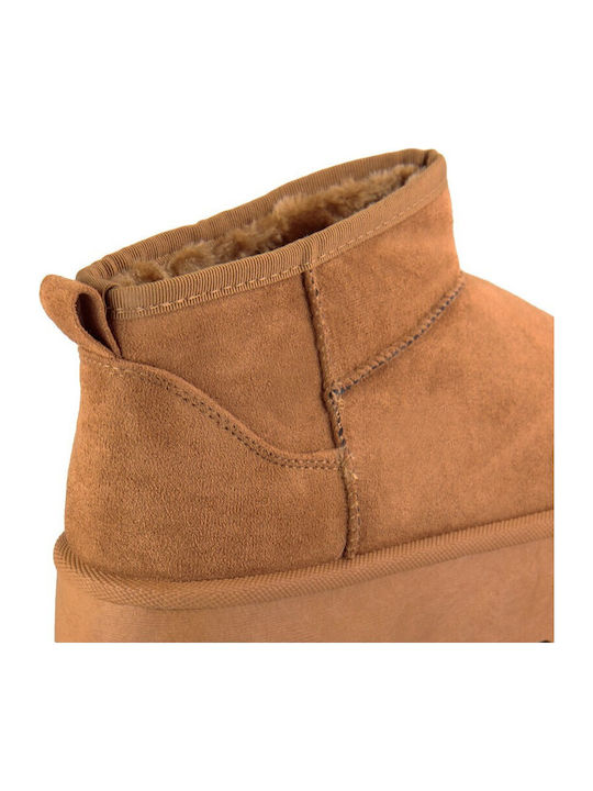 Suede Women's Ankle Boots with Fur Brown
