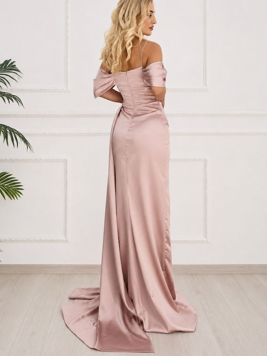 Sommer Abendkleid Slip Dress Satin Wickel mit Masche Rosa