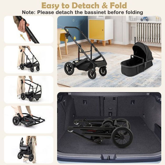 Costway Reversible 3 in 1 Baby Stroller Black