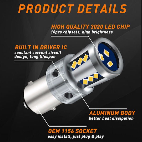 VenCore Лампи Камиона P21W Canbus LED Orange 8-48V 9W 1бр