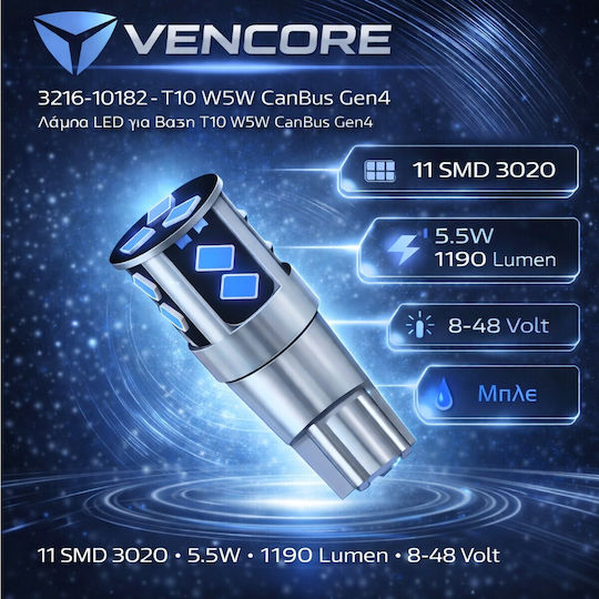 VenCore Lamps Car T10 / W5W Canbus LED Blue 8-48V 5.5W 1pcs