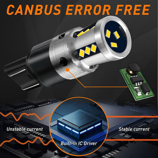 VenCore Λάμπα Αυτοκινήτου T20 Canbus LED 6000K Ψυχρό Λευκό 8-48V 9W