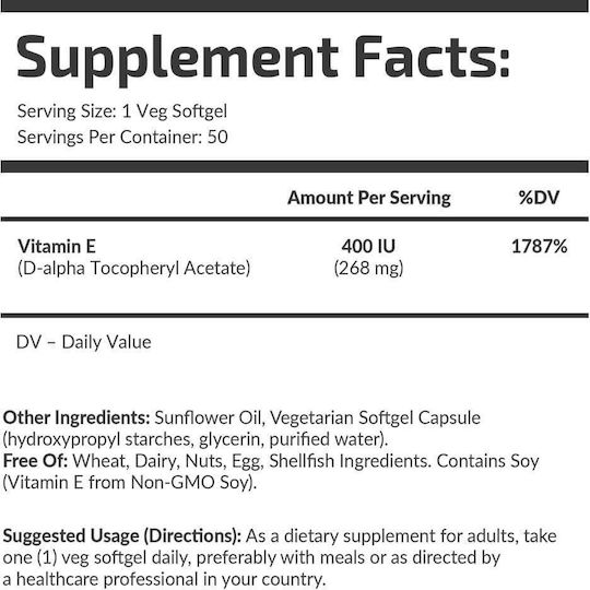 Fuel Up Vitamin E Vitamin for Skin & Antioxidant Action 400 IU 50 Softgels