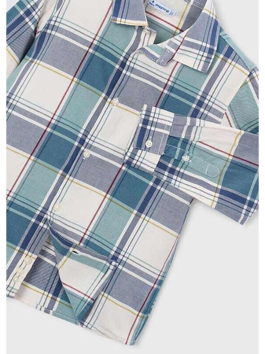 Mayoral Kids Checked Long-sleeved Shirt Turquoise Mayoral Kids Checked Long-sleeved Shirt Turquoise