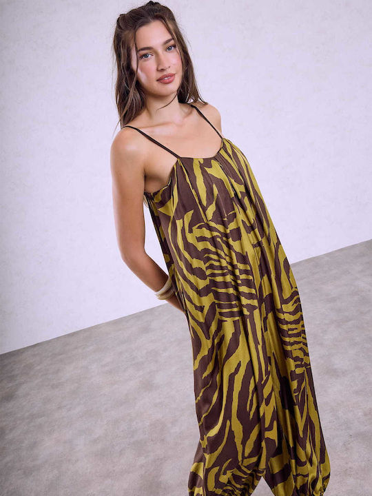 Celestino Едноделна Дамска Форма Сатен Animal Print Loose Fit Маслиненозеленa