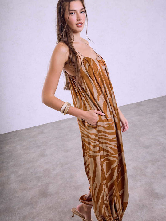Celestino Ολόσωμη Γυναικεία Φόρμα Σατέν Animal Print Loose Fit Κεραμιδί