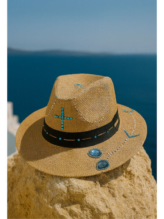 Sorena Handmade Damenhüte Rattangeflecht Fedora Beiges