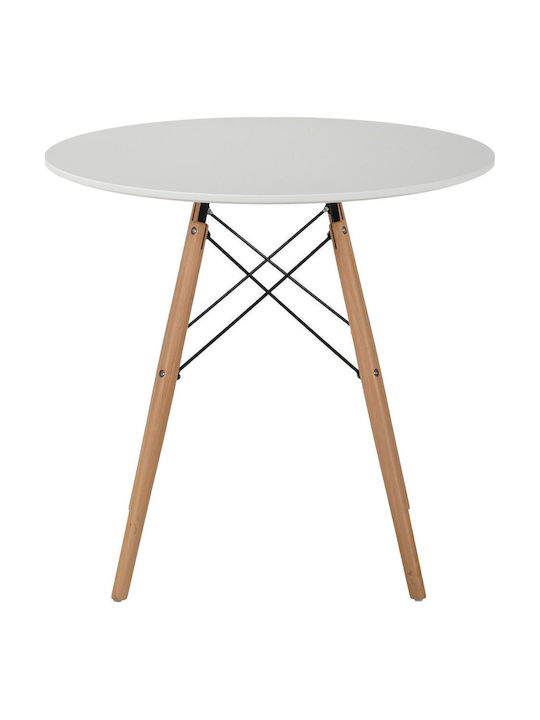 Round Kitchen Table Wooden White 80x80x75cm