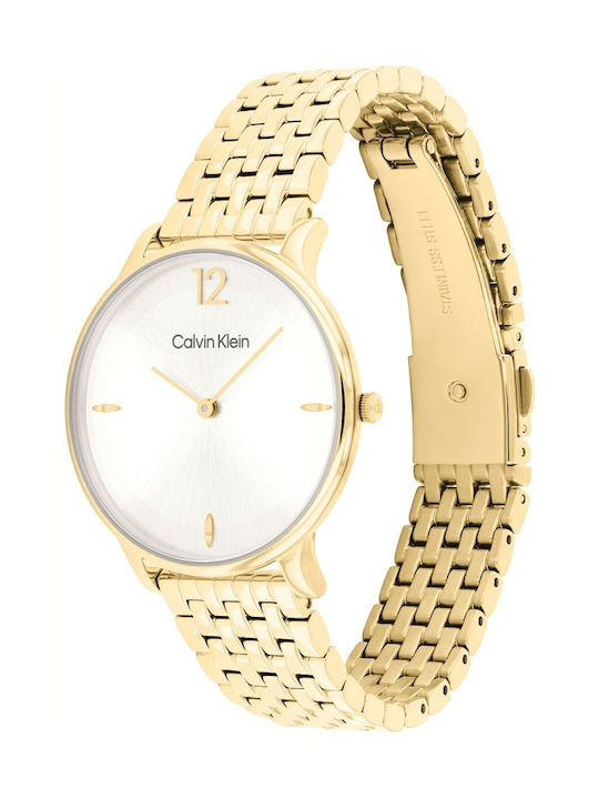 Calvin Klein Luxe Ceas Dama 34mm Cu Baterie Cu Brățară Din Metal Auriu