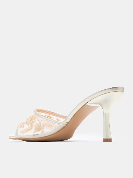Damen Pantoletten mit Hoch Absatz in Gold Farbe