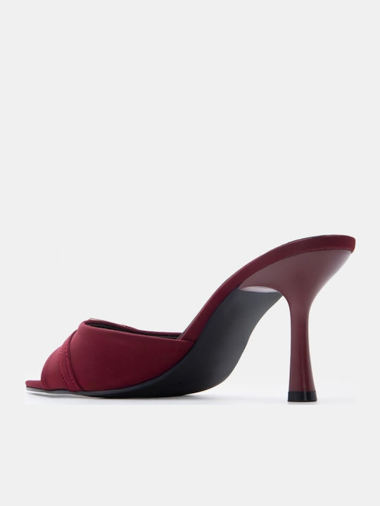 Satin Mules With High Heel In Burgundy Colour
