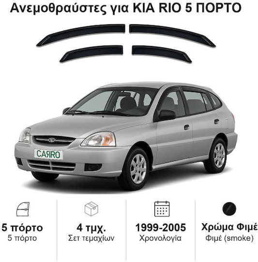 Heko Set of Windbreakers Front and Rear Car Dark Fime for Kia Rio 4pcs