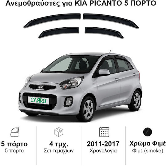 Heko Set of Windbreakers Front and Rear Car Dark Fime for Kia Picanto 4pcs
