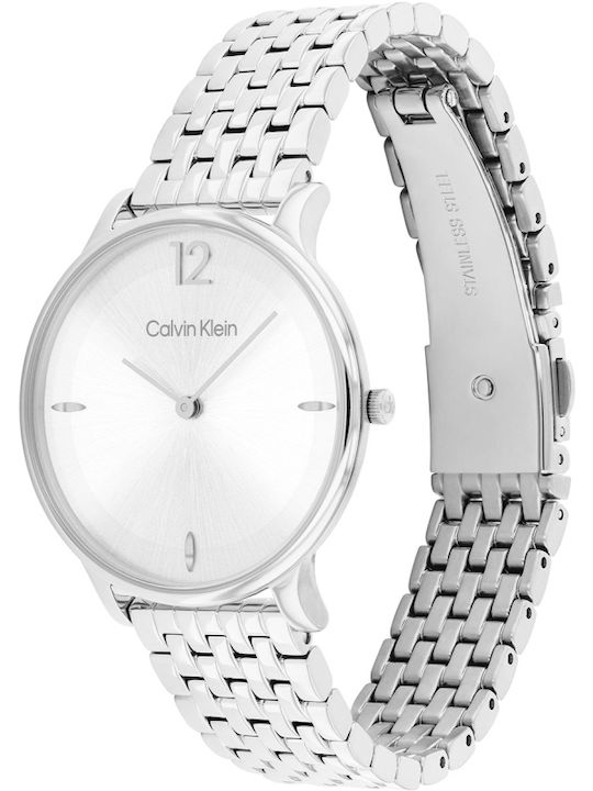 Calvin Klein Luxe Ceas Dama 34mm Baterie Cu Brățară Argintie Din Oțel Inoxidabil